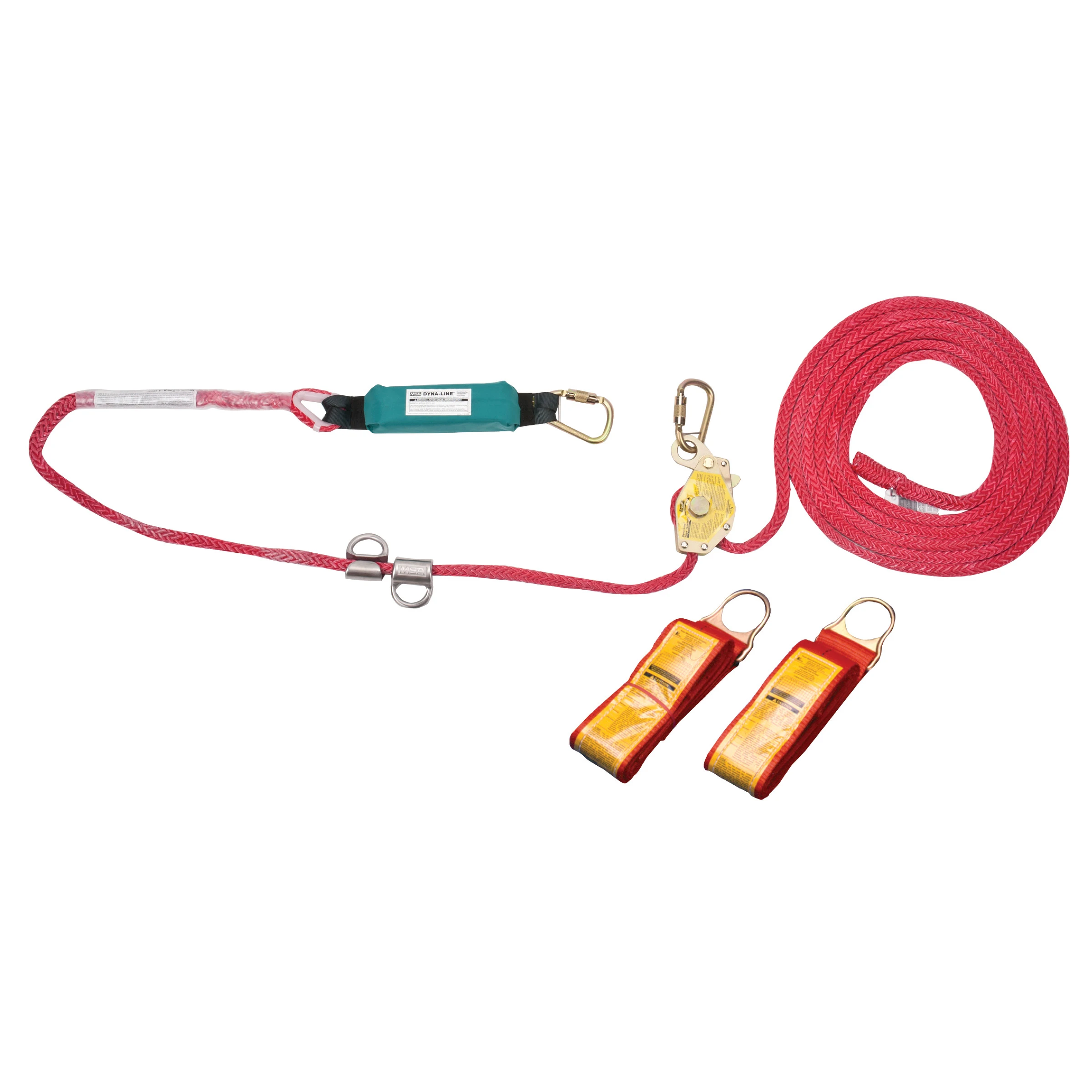 Gravity Dyna-Line Temporary Horizontal Lifeline for Two Workers, 30' length rope, Bypass Shuttles (includes (2) polyester anchorage straps), #10150413