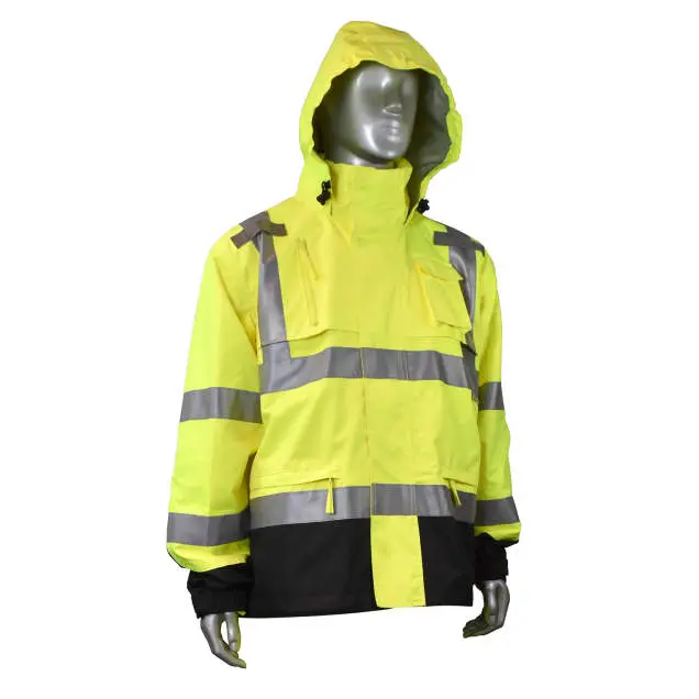 Heavy Duty Rip Stop Waterproof Rain Jacket - Hi-Vis Green, #RW32-3Z1Y - Image 3