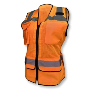 Ladies Heavy Duty Surveyor Safety Vest - Orange, #SV59W-2ZOM