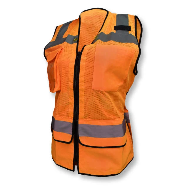 Ladies Heavy Duty Surveyor Safety Vest - Orange, #SV59W-2ZOM-Logo (Logo Included)