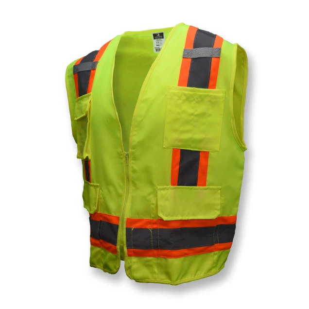 Type R Class 2 Surveyor Heavy Duty Solid Twill Safety Vest - Green, #SV62-2ZGT-Logo (Logo Included)