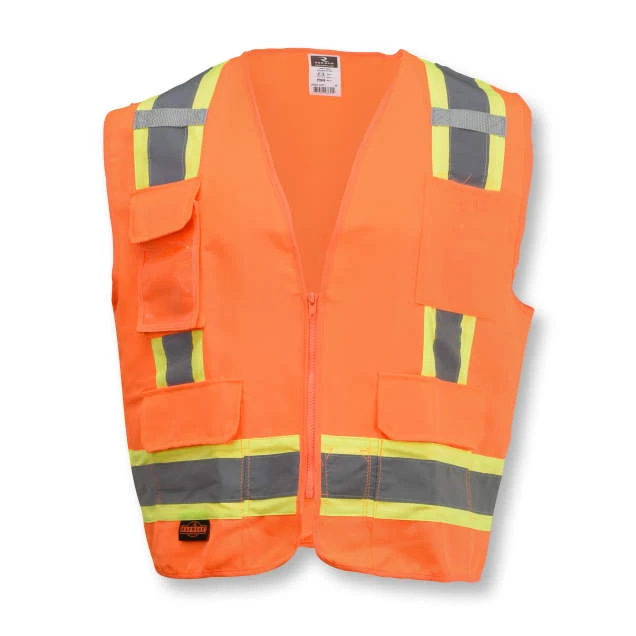 Two Tone Surveyor Type R Class 2 Mesh Safety Vest - Orange, #SV6-2ZOM-Logo (Logo Included) - Image 3