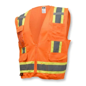 Two Tone Surveyor Type R Class 2 Solid/Mesh Safety Vest, Orange, 1/EA, #SV6O
