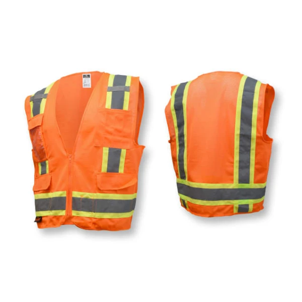 Two Tone Surveyor Type R Class 2 Solid/Mesh Safety Vest, Orange, 1/EA, #SV6O - Image 2