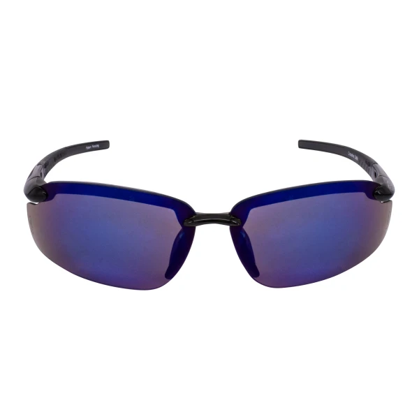 ES5 Premium Safety Eyewear - Shiny Black Frame - Blue Mirror Lens, MOQ 12 #2968 - Image 2