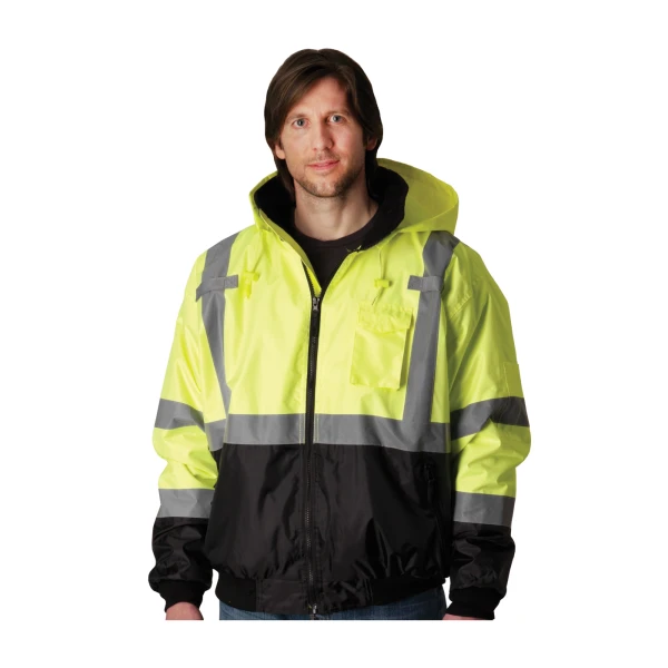ANSI Type R Class 3 Value Black Bottom Bomber Jacket with Zip-Out Fleece Liner, #333-1766-Logo (Logo Included) - Image 3