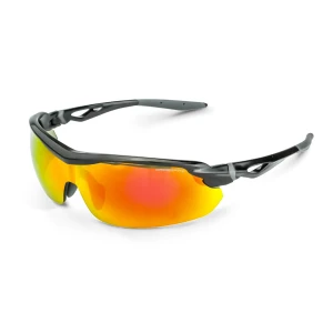 Cirrus Premium Safety Eyewear - Shiny Black Frame - Red Mirror Lens, MOQ 12 #3968
