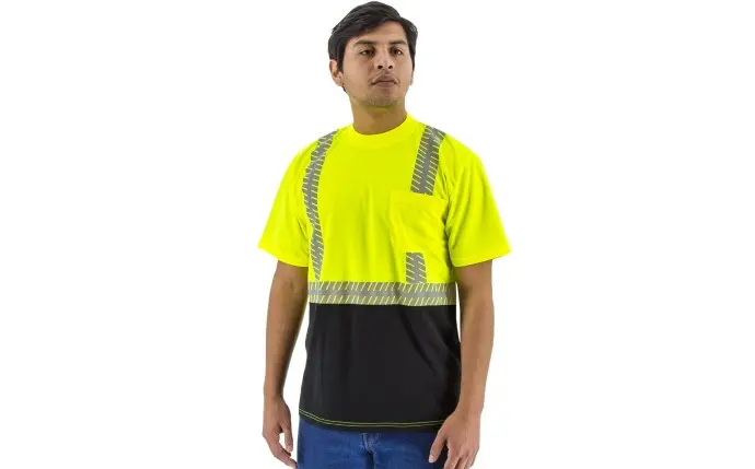 High Visibility Short Sleeve Shirt with Reflective Chainsaw Striping, ANSI 2, R , Yellow/Black #75-5215
