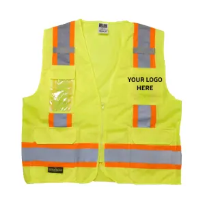 Two Tone Surveyor Type R Class 2 Solid/Mesh Safety Vest - Green, #SV6G-Logo (Logo Included)