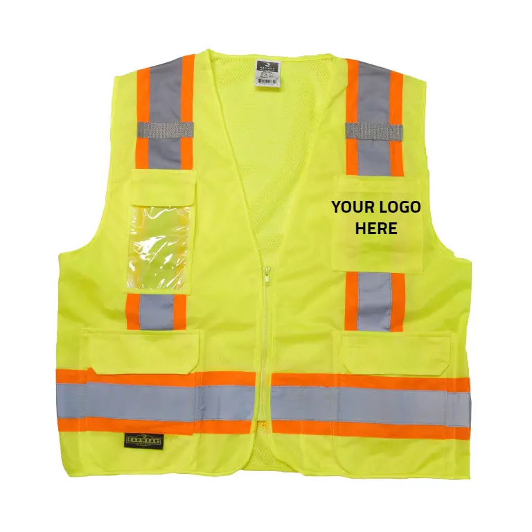 Two Tone Surveyor Type R Class 2 Solid/Mesh Safety Vest - Green, #SV6G-Logo (Logo Included)