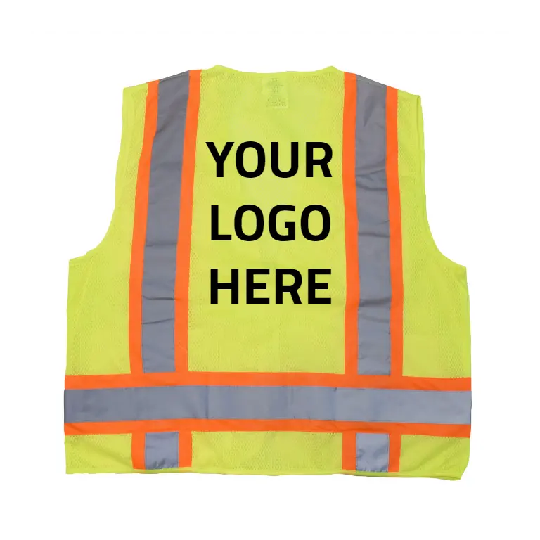 Two Tone Surveyor Type R Class 2 Solid/Mesh Safety Vest - Green, #SV6G-Logo (Logo Included) - Image 2