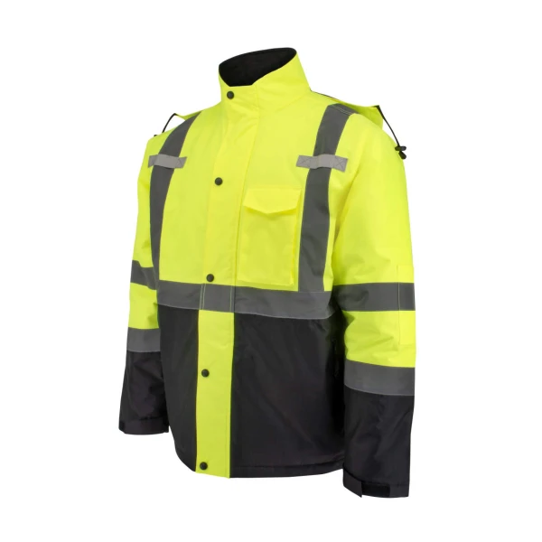 Class 3 Economy Parka with Quilted Lining - Hi-Vis Green / Black #SJ411QB-3ZGS-Logo (Logo Included)