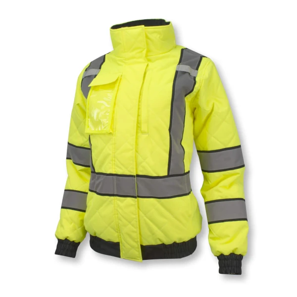 Women's Class 3 Quilted Bomber Jacket - Green/ Orange #SJ930-3-Logo (Logo Included)