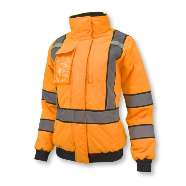 Women's Class 3 Quilted Bomber Jacket - Green/ Orange #SJ930-3-Logo (Logo Included) - Image 12