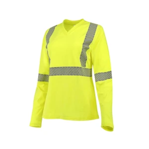 Women's Long Sleeve FR T-shirt with Class 3 Segmented Reflective Tape - Hi-Vis Green #ST921W (S-XL)