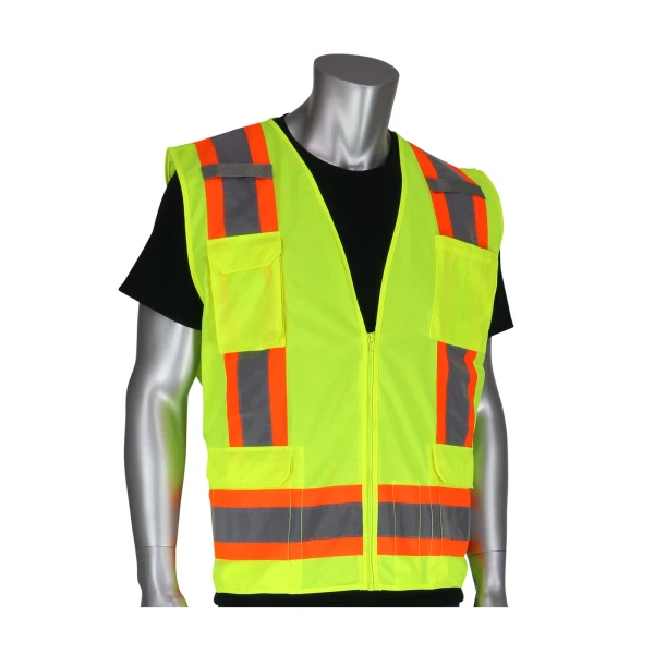 ANSI Type R Class 2 Two-Tone Eleven Pocket Surveyors Vest with Solid Front and Mesh Back, 1 EA, #302-0500
