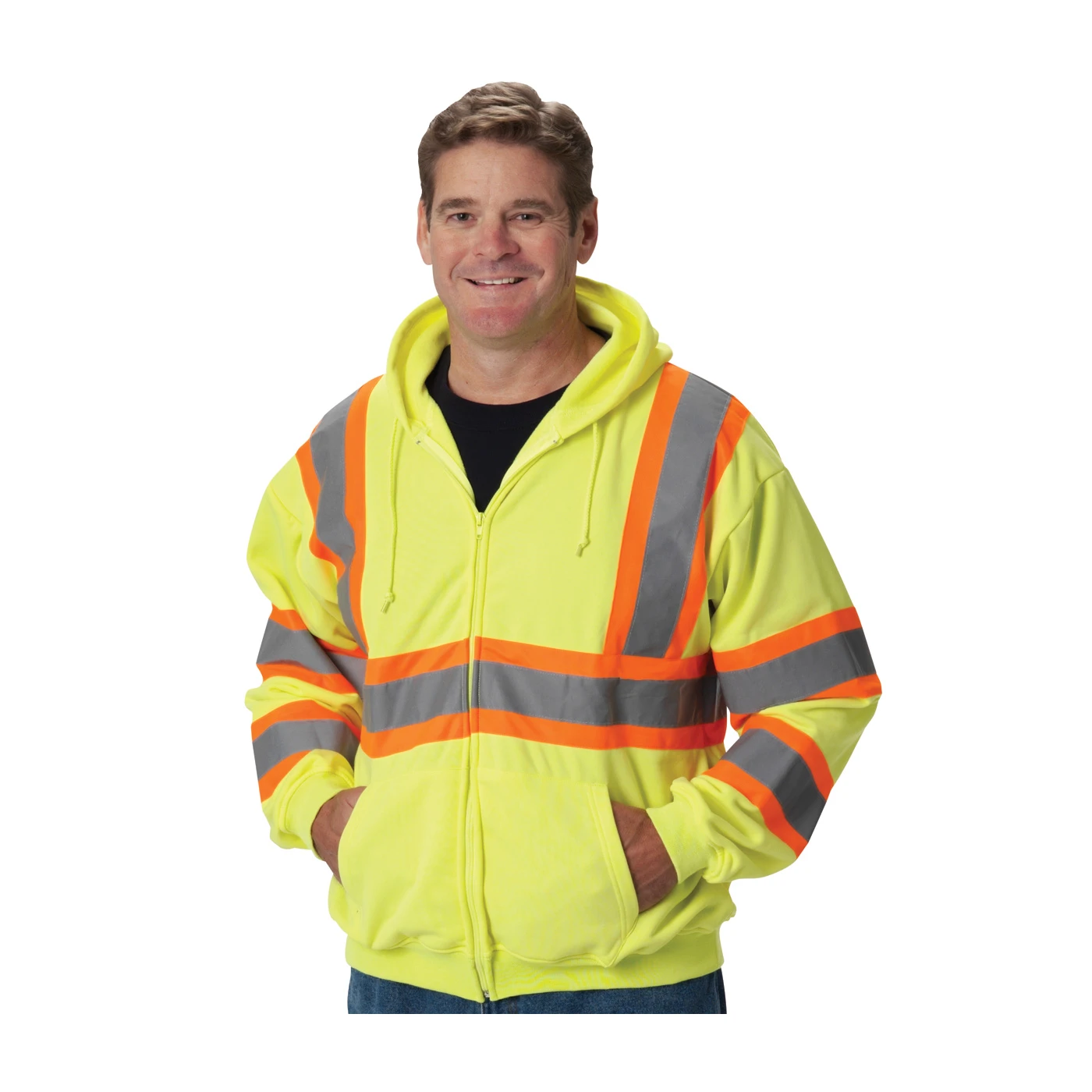 ANSI Type R Class 3 Two-Tone Hoodie Hi-Vis Yellow, 1/EA  #323-HSSP - Image 2