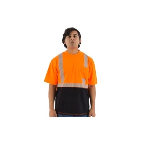 High Visibility Short Sleeve Shirt with Reflective Chainsaw Striping, ANSI 2, R, Orange/Black #75-5216