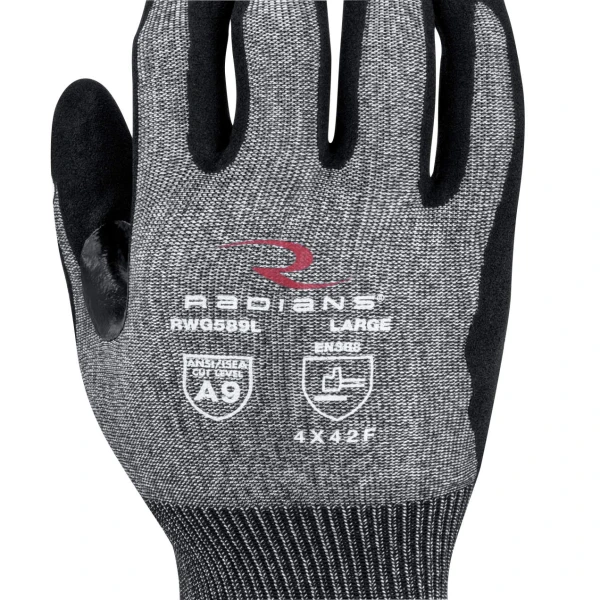 Radians Cut Protection Level A9 Sandy Foam Nitrile Coated Glove, 1 DZ #RWG589 - Image 4