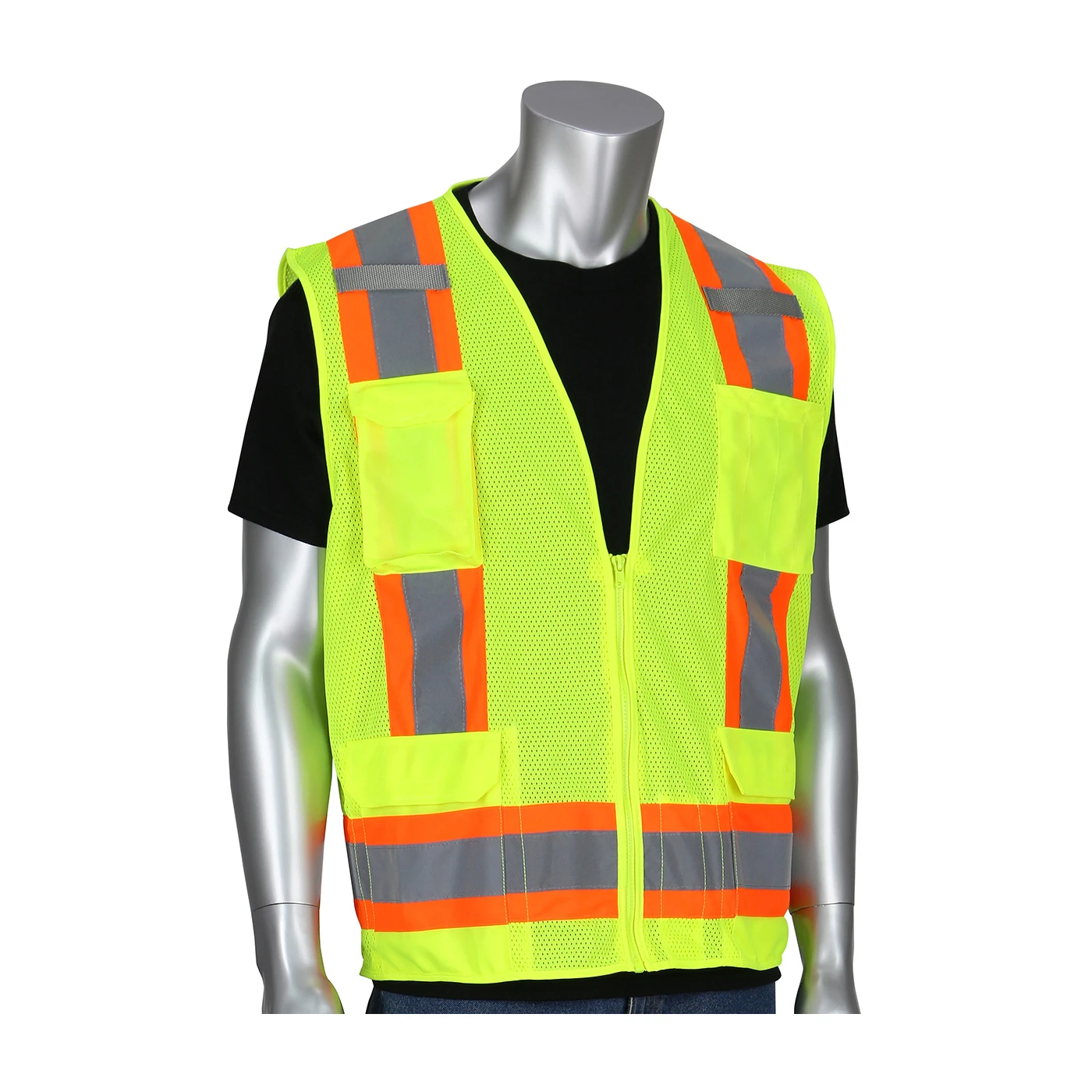 ANSI Type R Class 2 Two-Tone Eleven Pocket Mesh Surveyors Vest  #302-0500M-Logo (Logo Included)