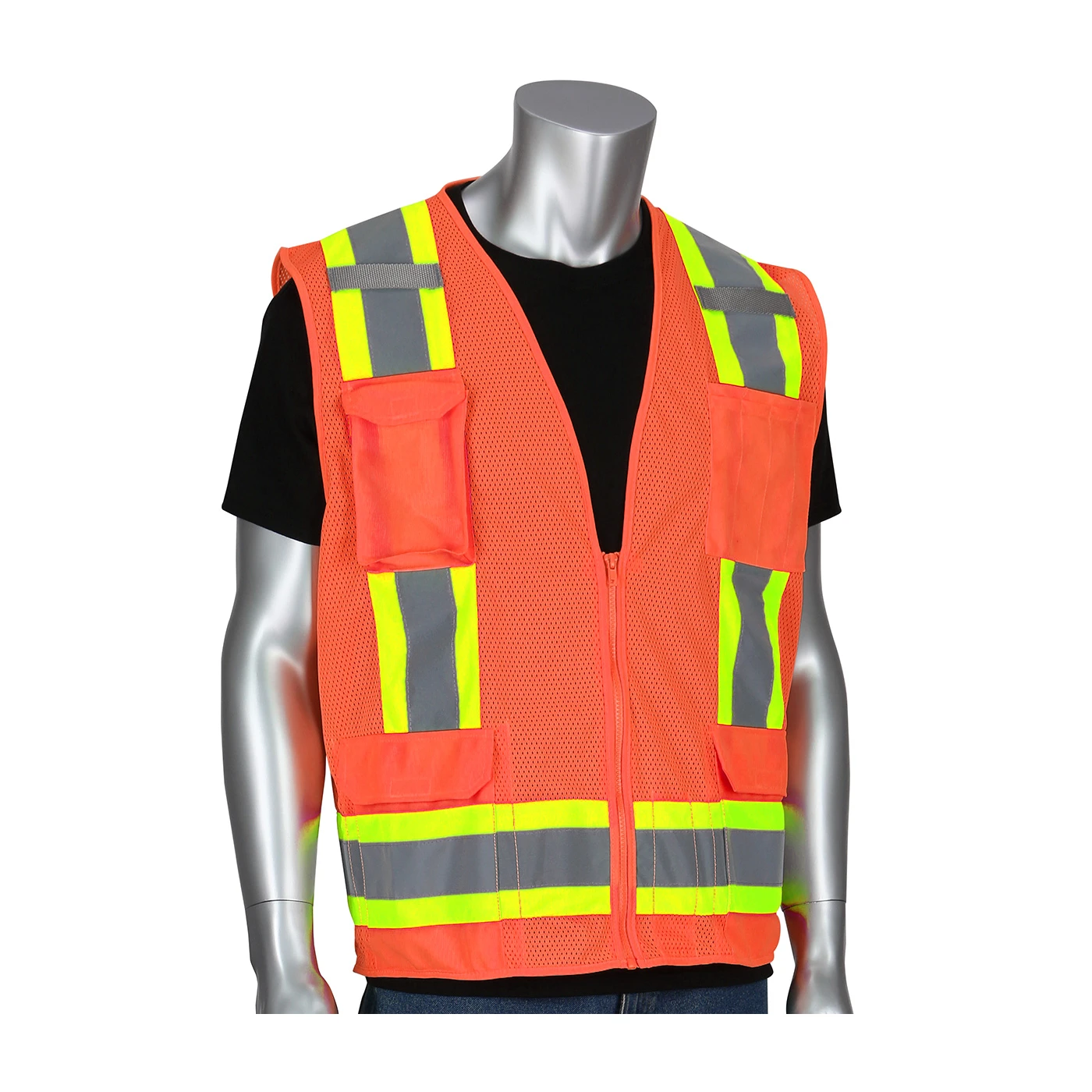 ANSI Type R Class 2 Two-Tone Eleven Pocket Mesh Surveyors Vest  #302-0500M-Logo (Logo Included) - Image 6