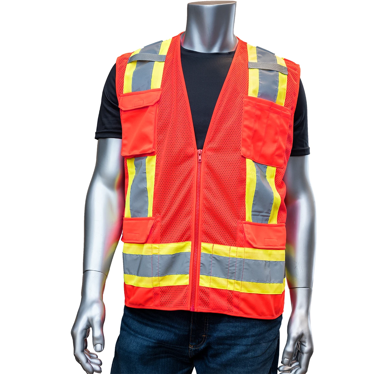ANSI Type R Class 2 Two-Tone Eleven Pocket Mesh Surveyors Vest  #302-0500M-Logo (Logo Included) - Image 5
