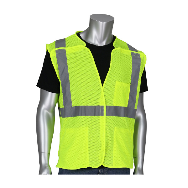 ANSI Type R Class 2 Three Pocket Mesh Breakaway Vest, Hi-Vis Yellow, 1 EA  #302-5PMVLY