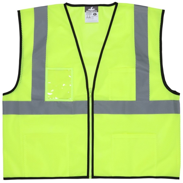 Hi-Vis Reflective Lime Safety Vest Zipper Front Closure, Type R Class 2 safety vest with mesh, 1 EA  #VCL2MLZ