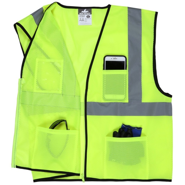 Hi-Vis Reflective Lime Safety Vest Zipper Front Closure, Type R Class 2 safety vest with mesh, 1 EA  #VCL2MLZ - Image 2