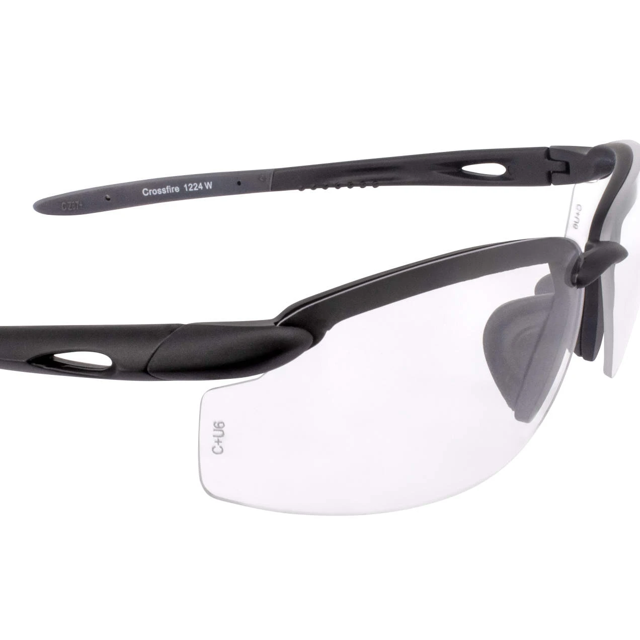 Crossfire ES5W Premium Safety Eyewear, Matte Black Frame, Clear Lens, MOQ 12, #1224W - Image 3