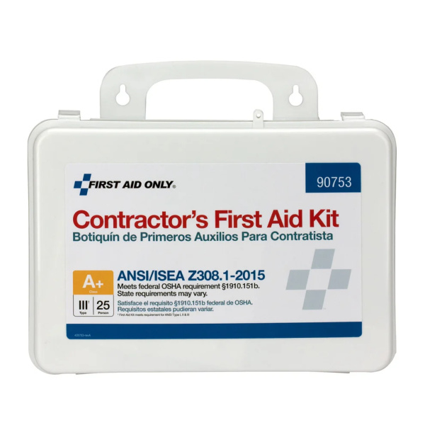 25 Person Contractor ANSI 2015 Class A+ First Aid Kit, Plastic Case #90753