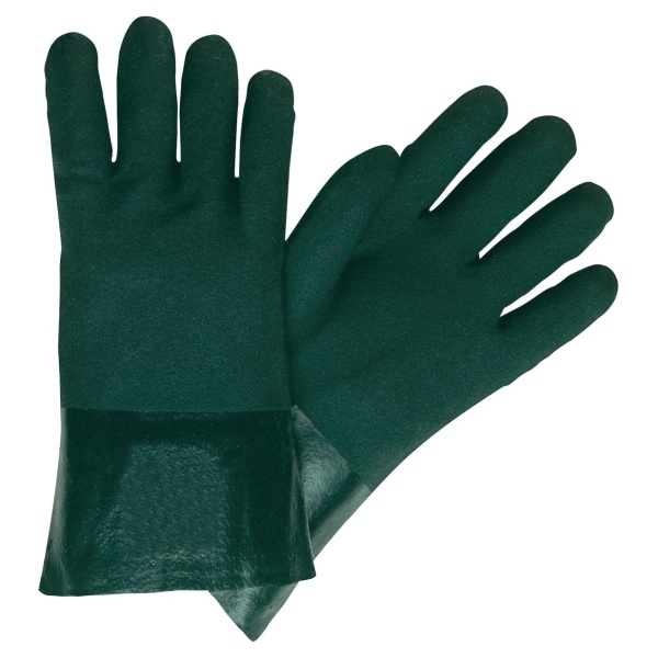 PVC Coated Work Gloves - Double Dipped with Sandy Green PVC - Soft Jersey Lining - 12 '', 1/DZ  #6422