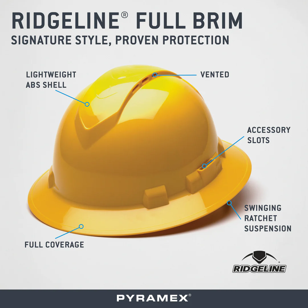 Ridgeline® Full Brim Vented hard Hat, Yellow, 1/EA, #HP54130V - Image 6