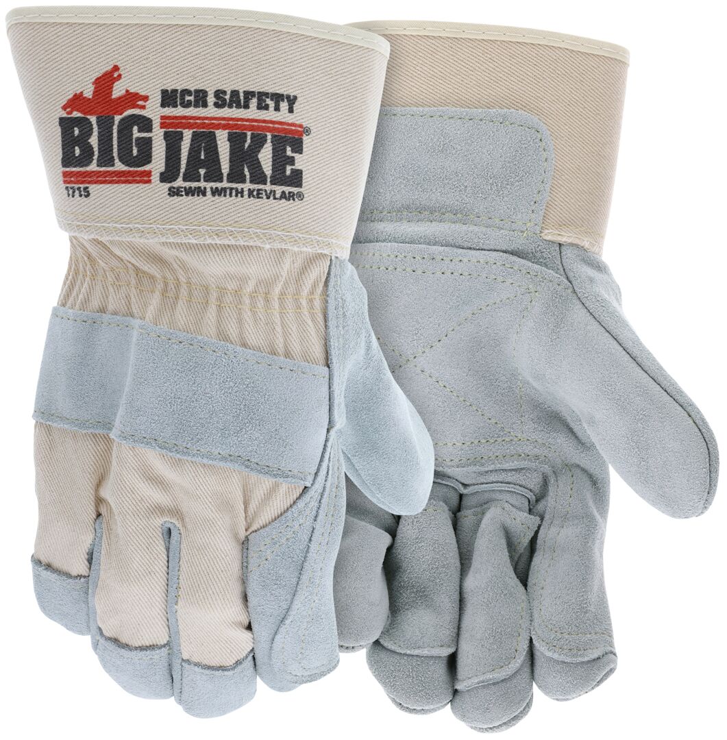 Big Jake® Series - Double Leather Palm and Fingers Work Gloves - Premium A+ Grade Split Side Leather, 1/DZ #1715 - Image 2