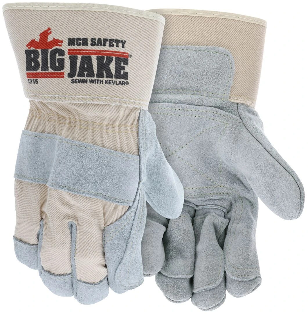 Big Jake® Series - Double Leather Palm and Fingers Work Gloves - Premium A+ Grade Split Side Leather, 1/DZ #1715 - Image 2
