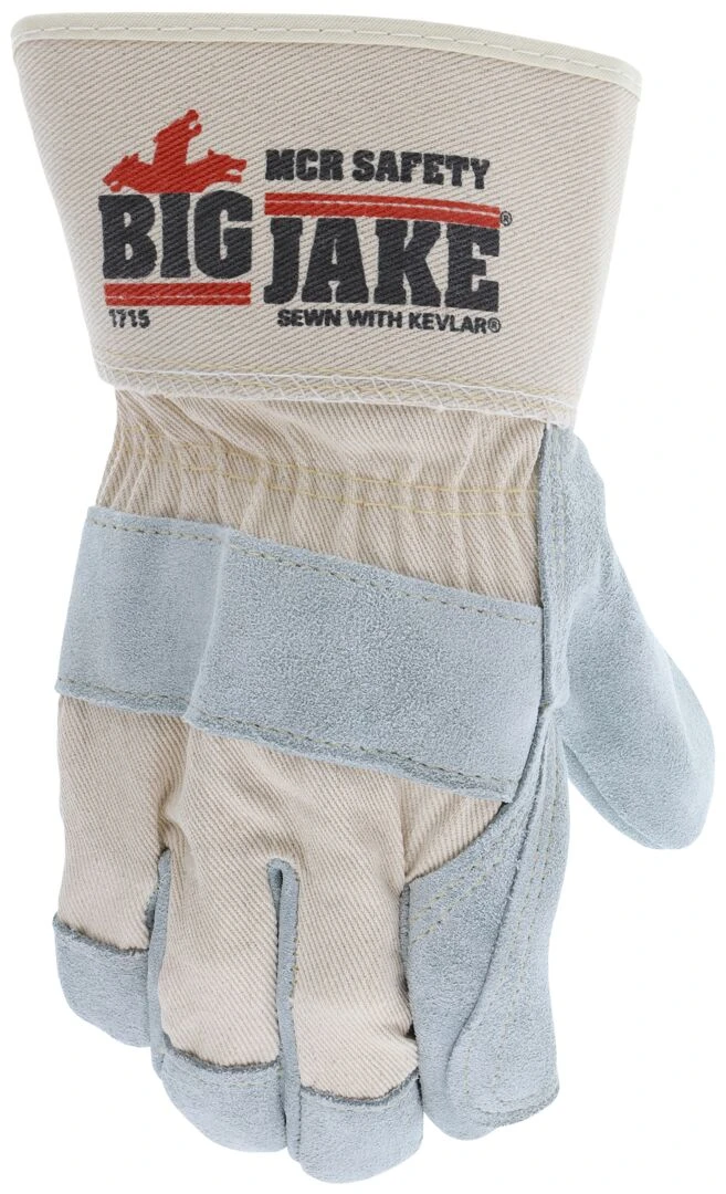 Big Jake® Series - Double Leather Palm and Fingers Work Gloves - Premium A+ Grade Split Side Leather, 1/DZ #1715 - Image 3