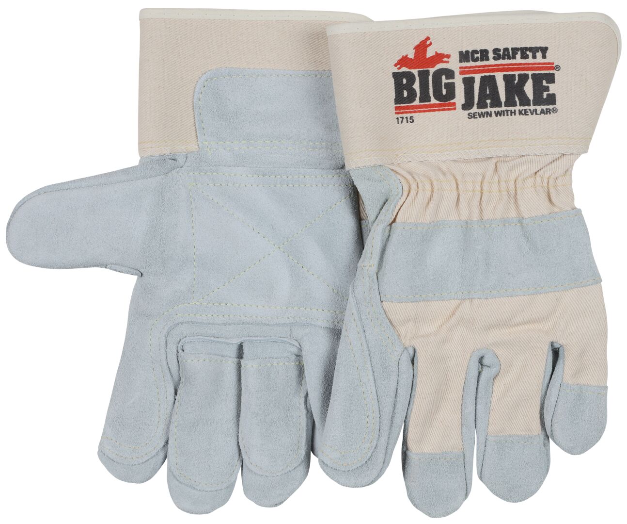 Big Jake® Series - Double Leather Palm and Fingers Work Gloves - Premium A+ Grade Split Side Leather, 1/DZ #1715