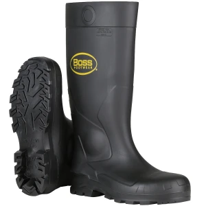 PLAIN TOE PVC WATERPROOF BOOT, PRE-FORMED INSOLE MADE IN USA, BLACK, 1 PR, #380-800