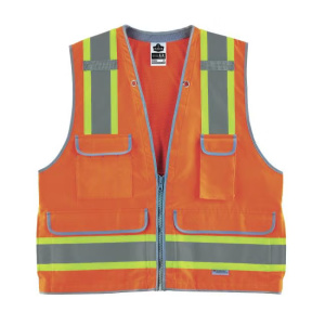 GloWear - Two-Tone Heavy-Duty Surveyors Vest - Type R, Class 2, Zipper, Orange, 1/EA #8254HDZ