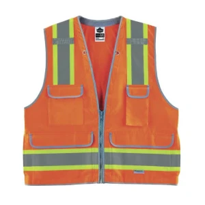 GloWear - Two-Tone Heavy-Duty Surveyors Vest - Type R, Class 2, Zipper, Orange, 1/EA #8254HDZ-Logo (Logo Included)