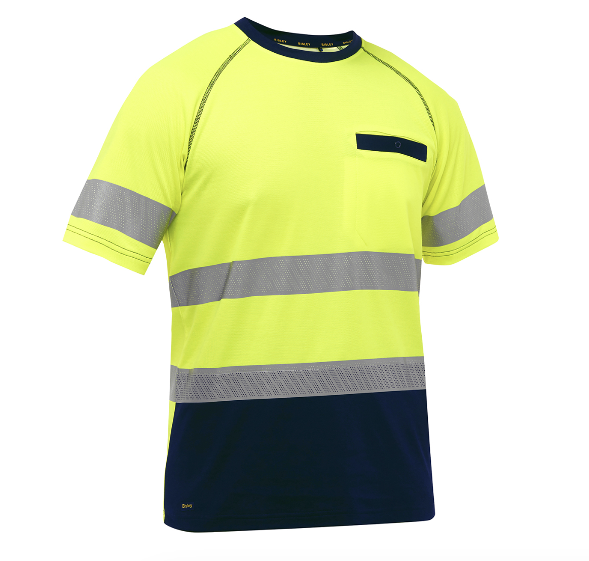 Bisley Essentials ANSI Type R Class 2 Short Sleeve T-Shirt with Navy Bottom, 1/EA #312M1118T-Logo (Logo Included)
