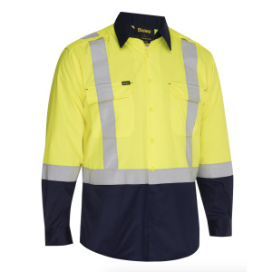 Bisley® Performance, Class 2 Long Sleeve Shirt, MEN'S, Hi-Vis Navy Bottom, 1/EA #312M6367H