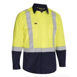 Bisley® Performance, Class 2 Long Sleeve Shirt, MEN'S, Hi-Vis Navy Bottom, 1/EA #312M6367H