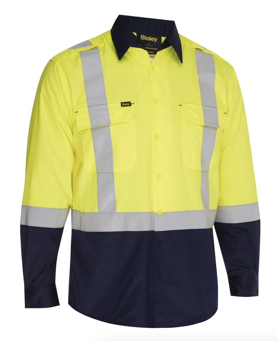 Bisley® Performance, Class 2 Long Sleeve Shirt, MEN'S, Hi-Vis Navy Bottom, 1/EA #312M6367H