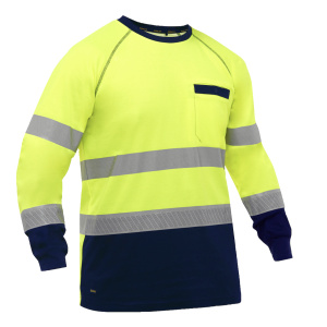 Bisley Essentials ANSI Type R Class 3 Long Sleeve Shirt with Navy Bottom, 1/EA #313M6118T