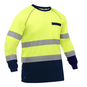 Bisley Essentials ANSI Type R Class 3 Long Sleeve Shirt with Navy Bottom, 1/EA #313M6118T-Logo (Logo Included)