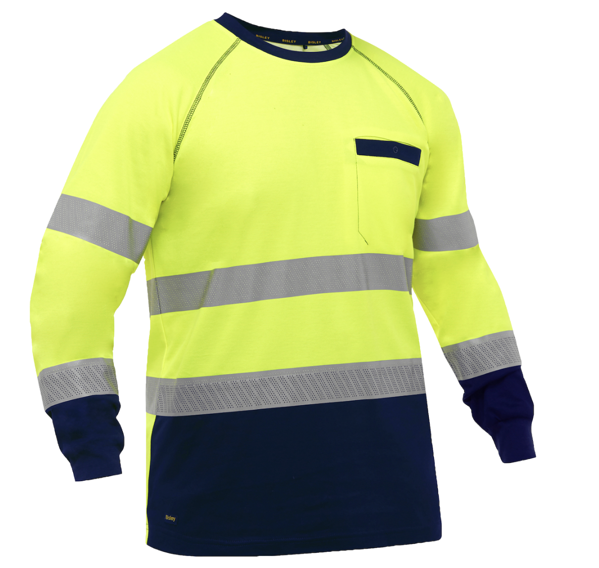 Bisley Essentials ANSI Type R Class 3 Long Sleeve Shirt with Navy Bottom, 1/EA #313M6118T-Logo (Logo Included)