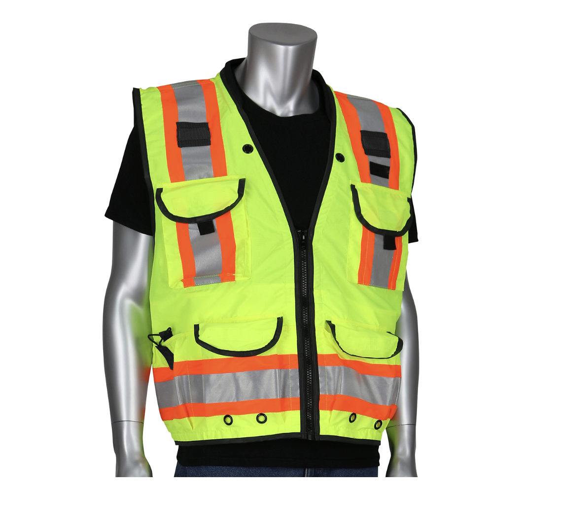ANSI Type R Class 2 Two-Tone Fifteen Pocket Tech-Ready Ripstop Surveyors Vest with Mesh Back, 1/EA #302-0900