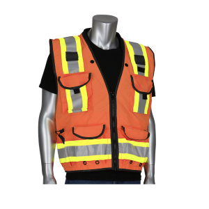 ANSI Type R Class 2 Two-Tone Fifteen Pocket Tech-Ready Ripstop Surveyors Vest with Mesh Back, Hi-Vis Orange, 1/EA #302-0900-OR