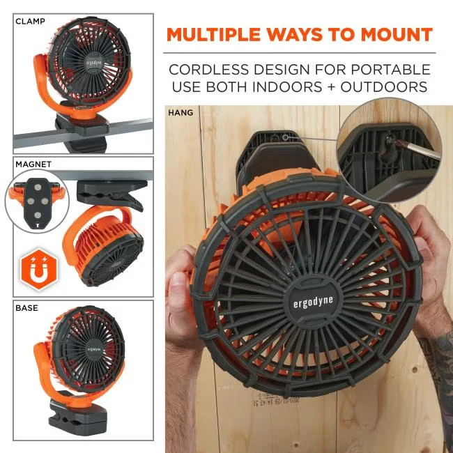 Chill-Its 6090 Rechargeable Portable Jobsite Fan, Orange, 1/EA #12800 - Image 5